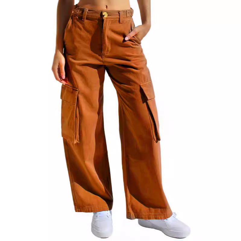 Damen Weit geschnittene Cargo-Hosen mit praktischen Taschen Sovae