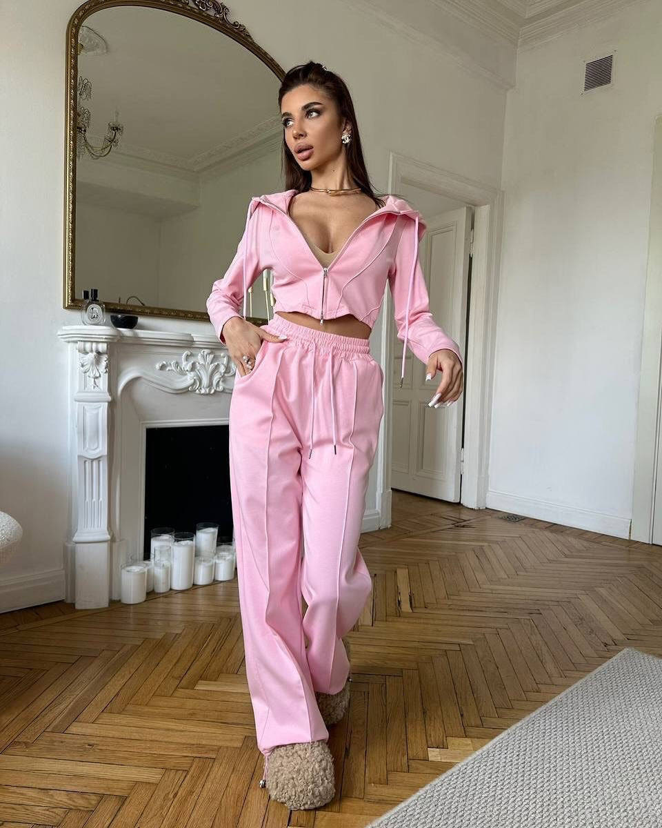 Damen stylisches Kapuzenset mit elegantem Reißverschluss Sovae