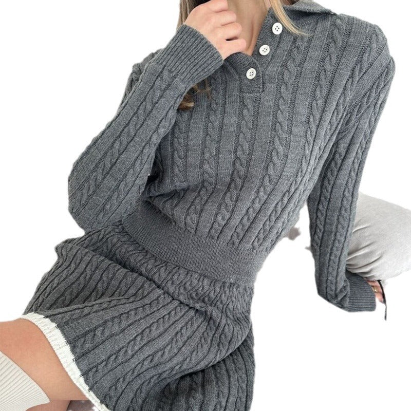Damen Strick Kleidungsset mit sportlichem Kragen Sovae