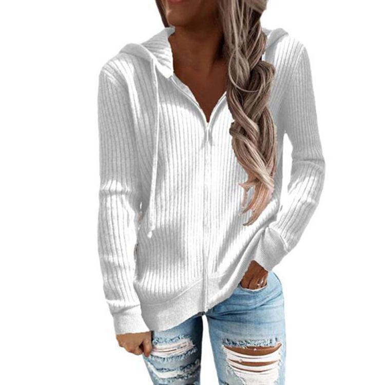 Damen lässige Strickjacke mit Kapuze und Rippenstruktur Sovae