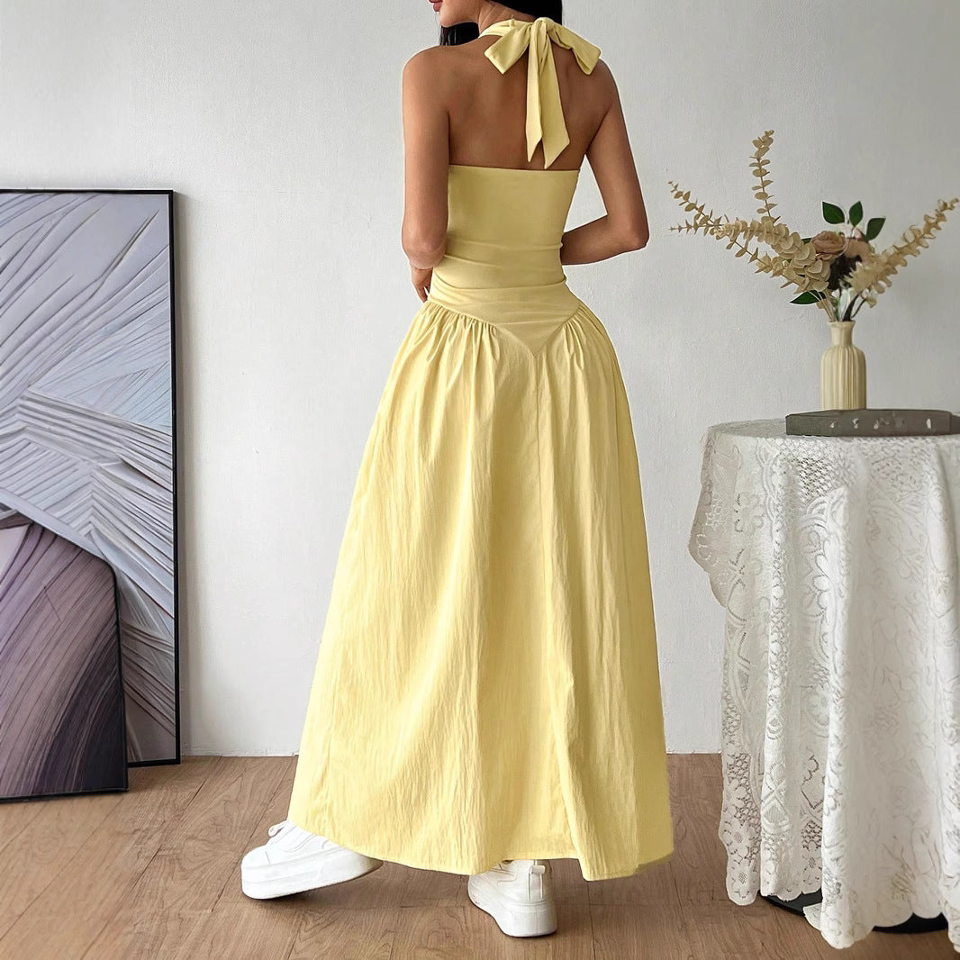 Damen Maxikleid mit tiefem Ausschnitt und fließendem Rock Sovae