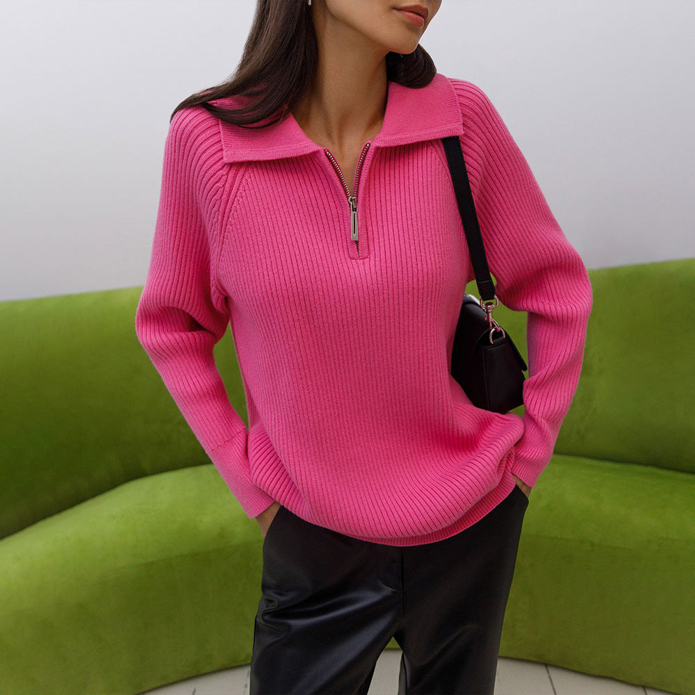 Damen Gemütlicher Feinstrickpullover mit Kängurutasche und Kragen Sovae