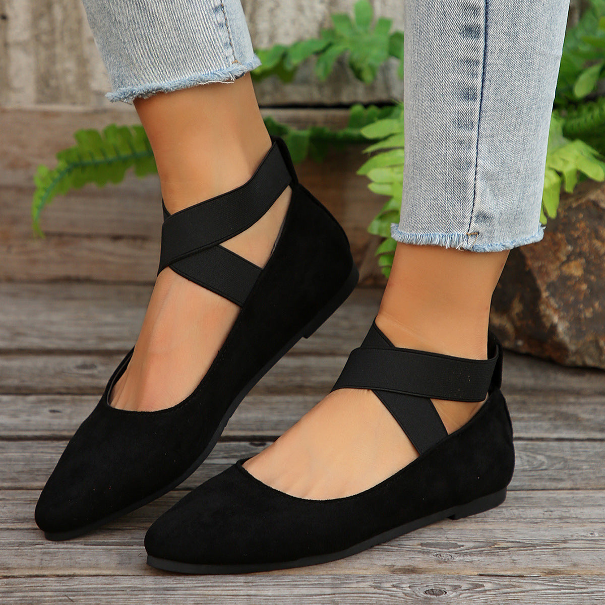 Damen elegante und bequeme Ballerinas mit elastischem Riemen Sovae