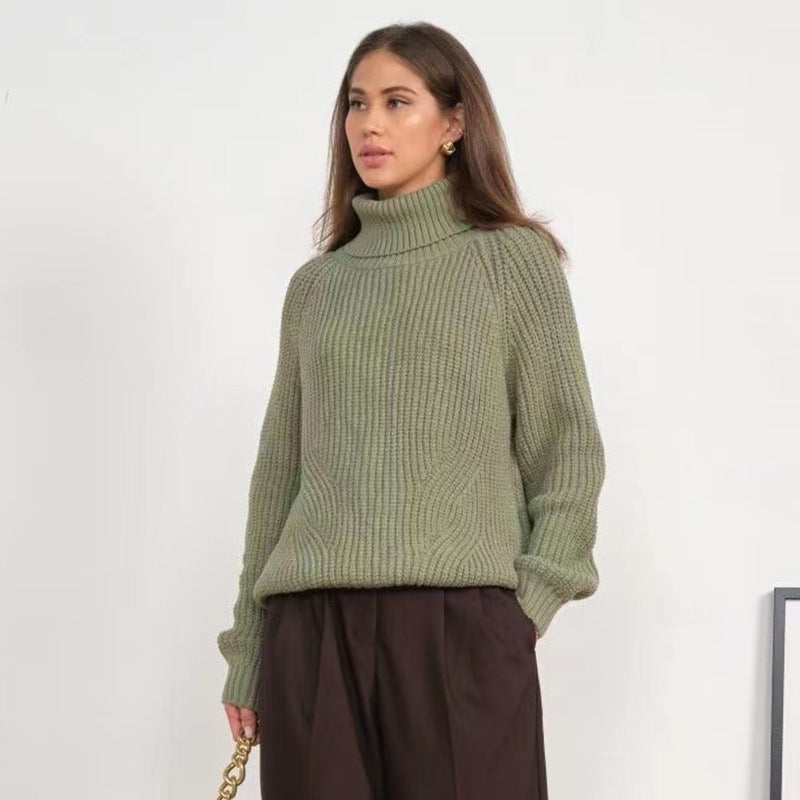 Damen Grobstrickpullover mit hohen Kragen Sovae