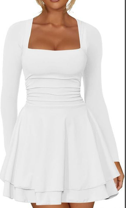 Damen Mini-Kleid mit langem Arm und eleganter Taillenbetonung Sovae