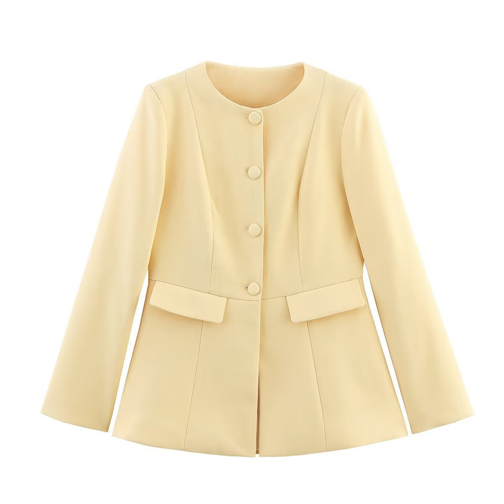 Damen Strukturierte Blazerjacke mit eleganter Knopfleiste und aufgesetzten Taschen Sovae