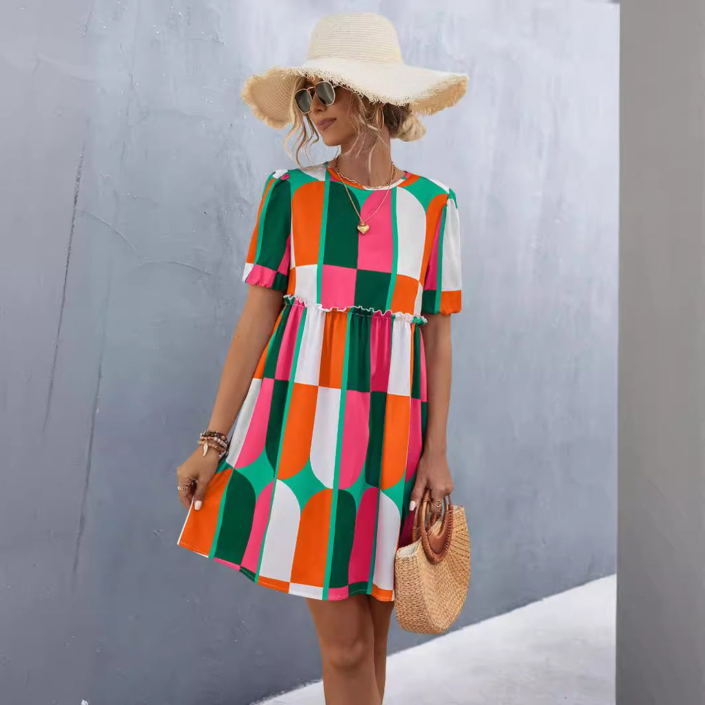 Damen Kurzarm Kleid Sovae