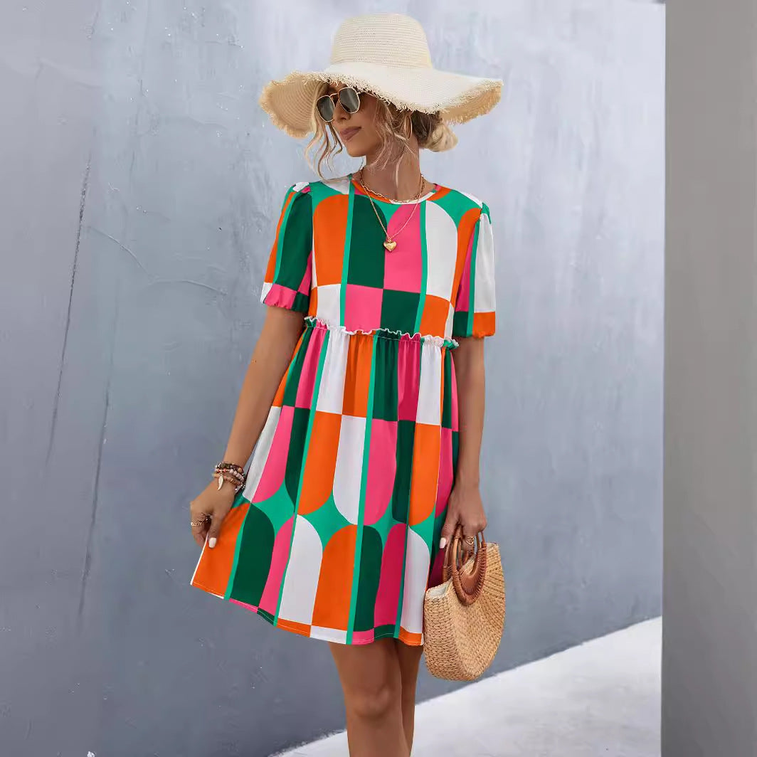 Damen Kurzarm Kleid Sovae