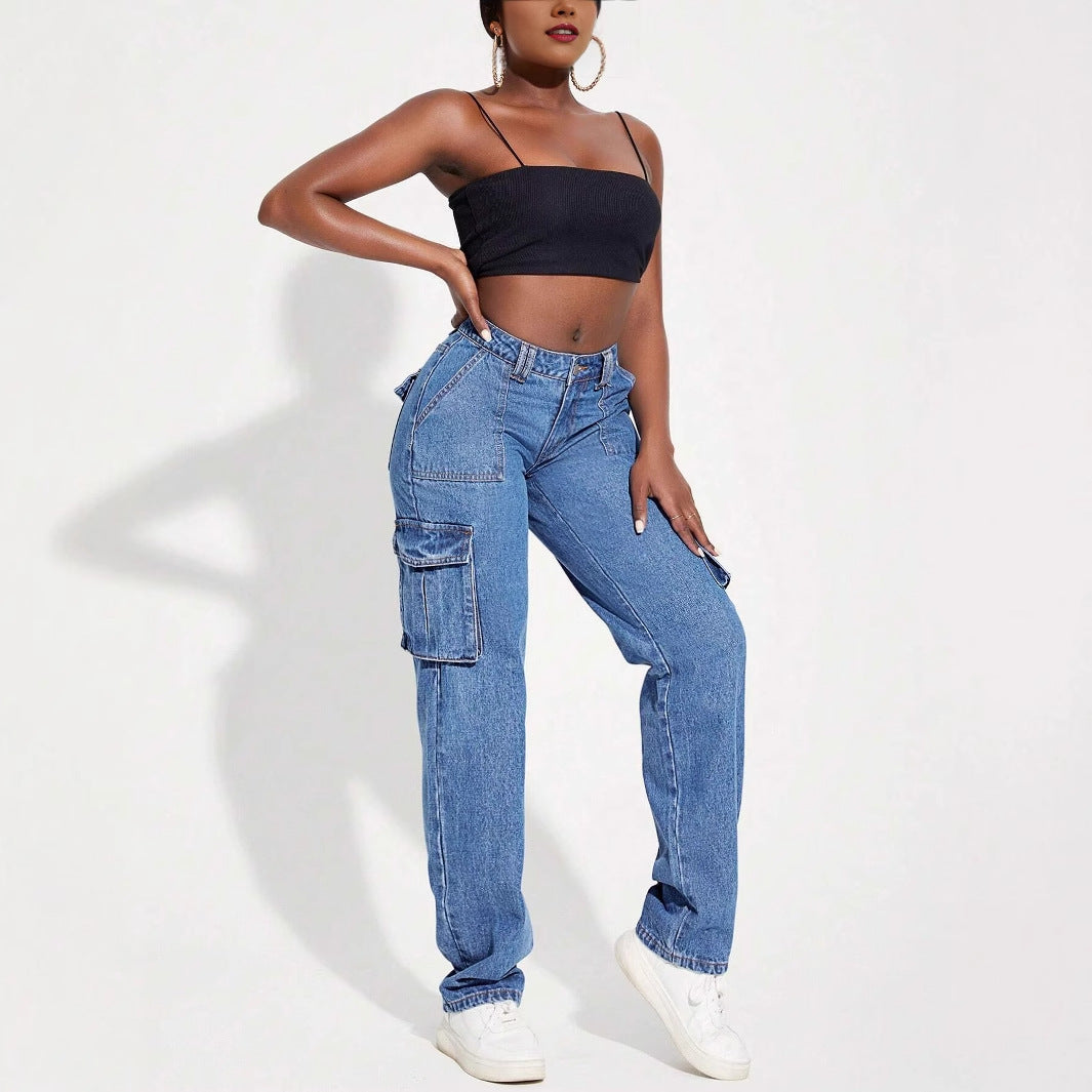 Damen Cargo-Jeans mit hohem Bund und praktischen Taschen Sovae