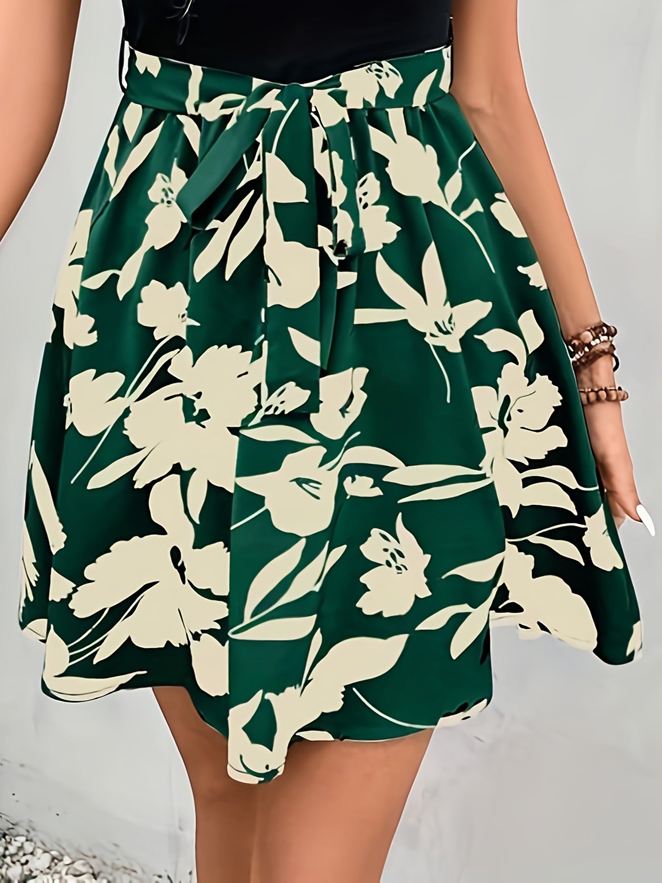 Damen Sommerrock mit floralen Mustern und Taillenband Sovae