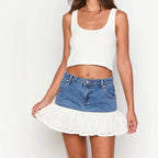 Damen Mini-Rock mit Spitzenunterrand und Jeans-Oberteil Sovae