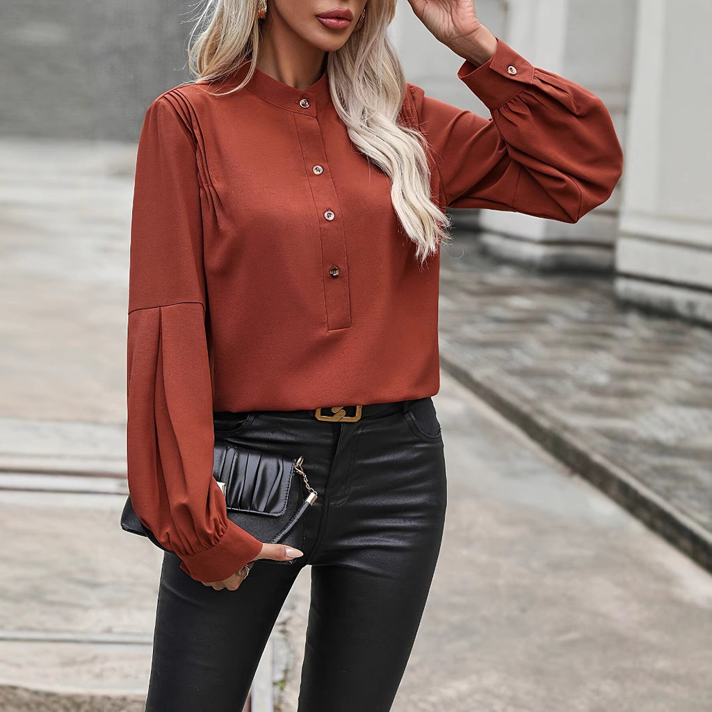 Damen Bluse mit Stehkragen und voluminösen Ärmeln Sovae