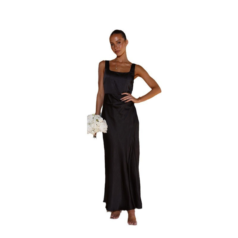 Damen elegantes Maxikleid mit seitlichem Schlitz und schmalen Trägern Sovae