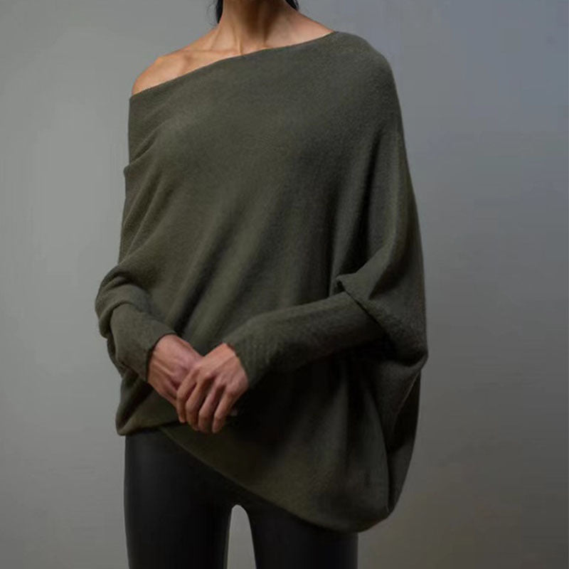 Damen eleganter asymmetrischer Strickpullover mit klarem Rundhalsausschnitt Sovae