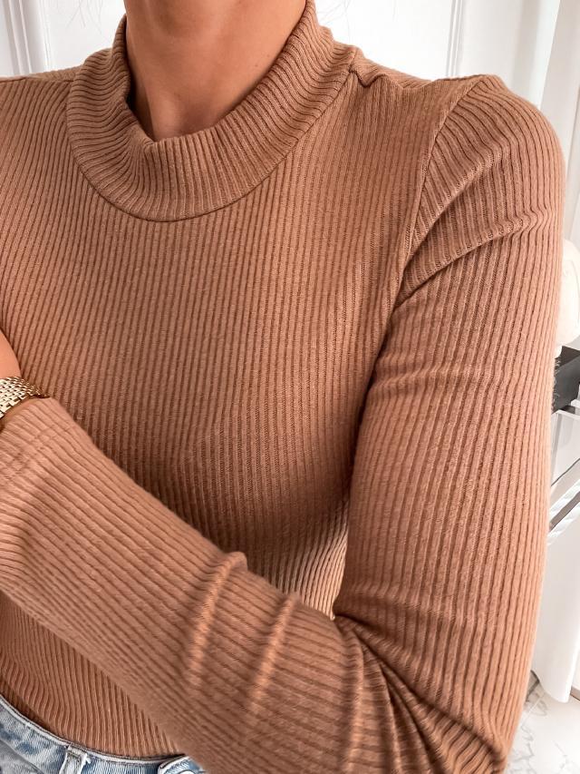 Damen Langarmshirt mit Stehkragen und geripptem Design Sovae
