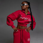 Damen Sportliches Cropped Sweatshirt und lässige Freizeithose Set Sovae