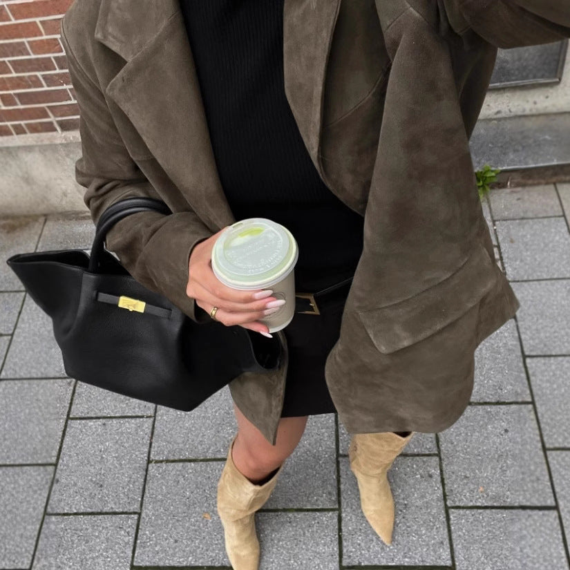 Damen modischer Blazer mit strukturiertem Stoff und zwei Taschen Sovae