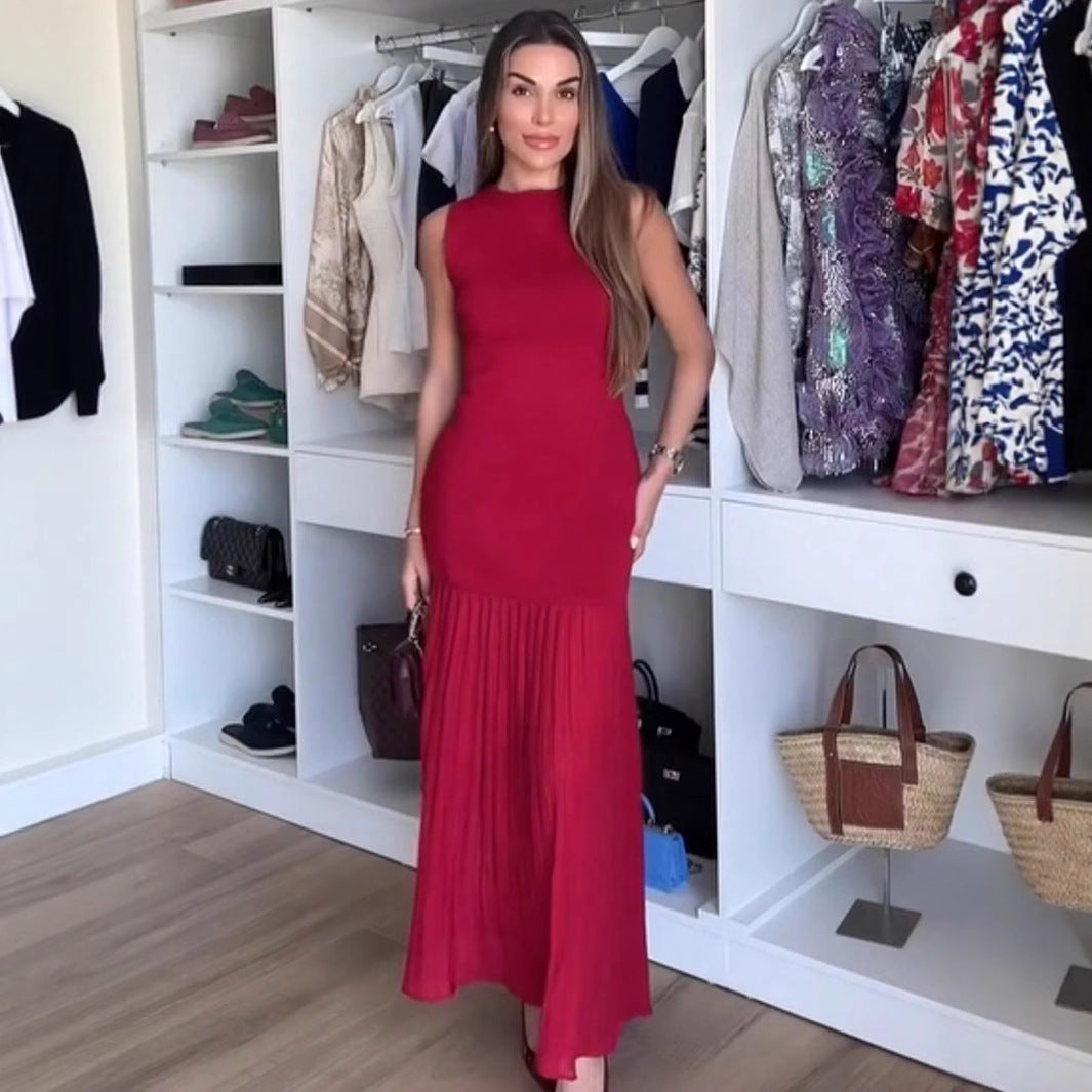 Damen ärmelloses Maxikleid mit elegantem Rüschensaum Sovae
