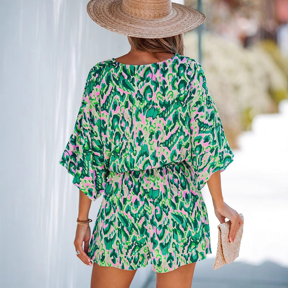 Damen lässiger Kurzoverall mit weitem Schnitt und taillierbarem Band Sovae