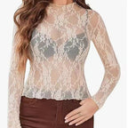 Damen Elegante Spitze Langarmoberteil Sovae