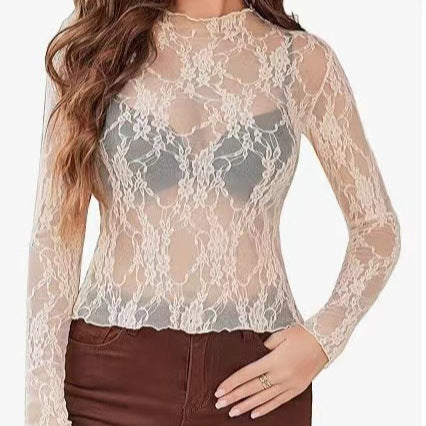 Damen Elegante Spitze Langarmoberteil Sovae