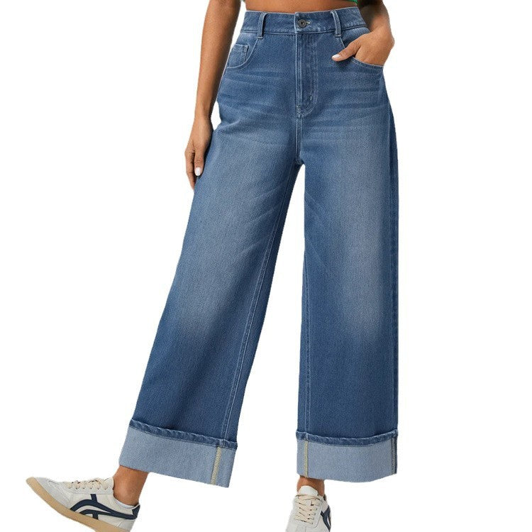 Damen Moderner High-Waist Culotte Jeans Sovae