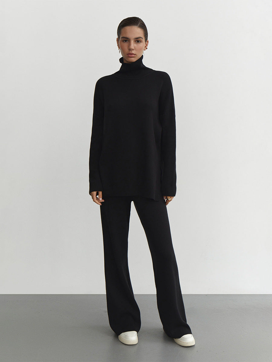Damen Modisches Strickensemble mit hohem Kragen und weitem Schnitt Sovae
