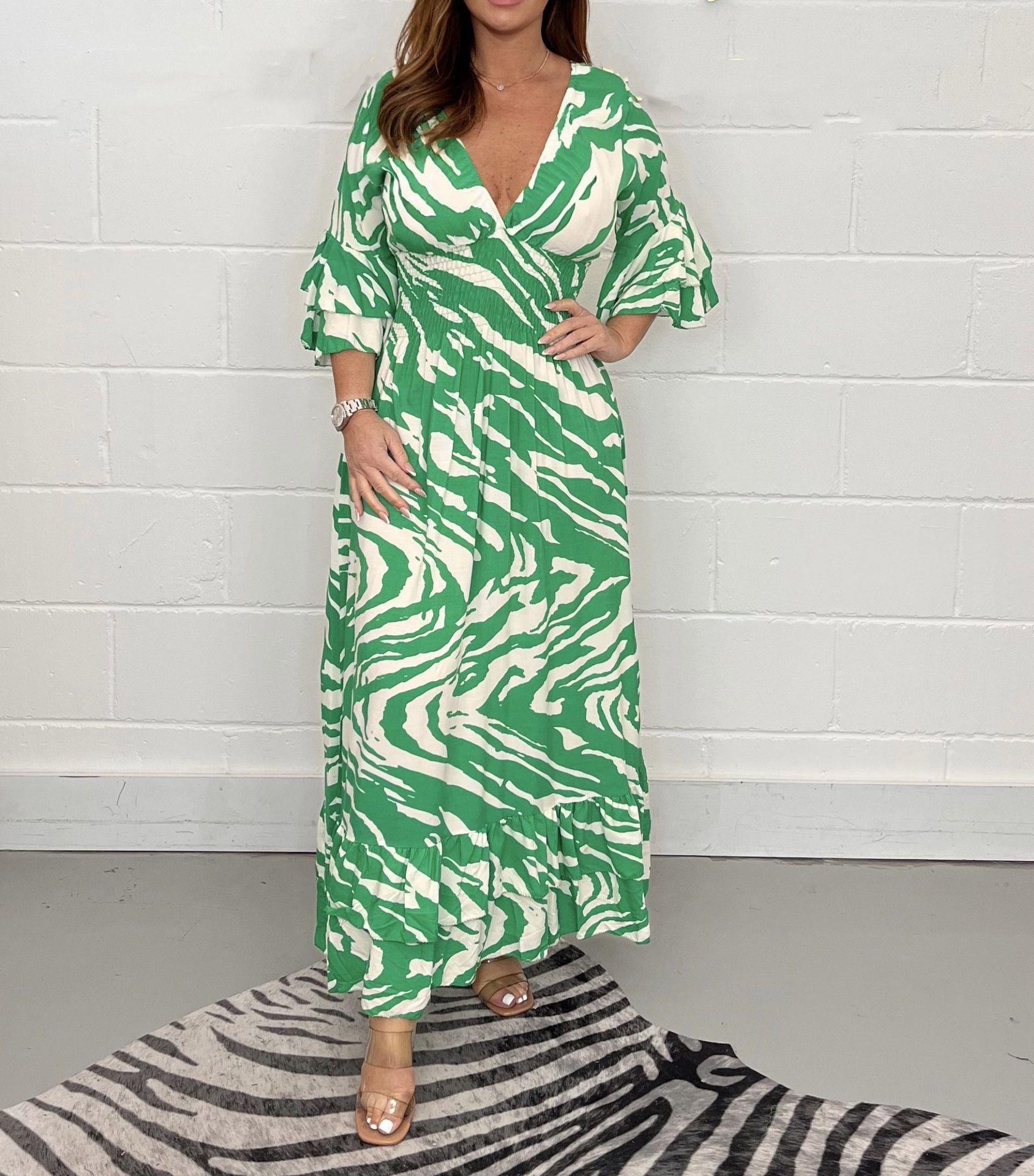 Damen Maxikleid mit V-Ausschnitt und weitem Rock Sovae