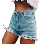 Damen High-Waist Jeans-Shorts mit fransigen Säumen Sovae
