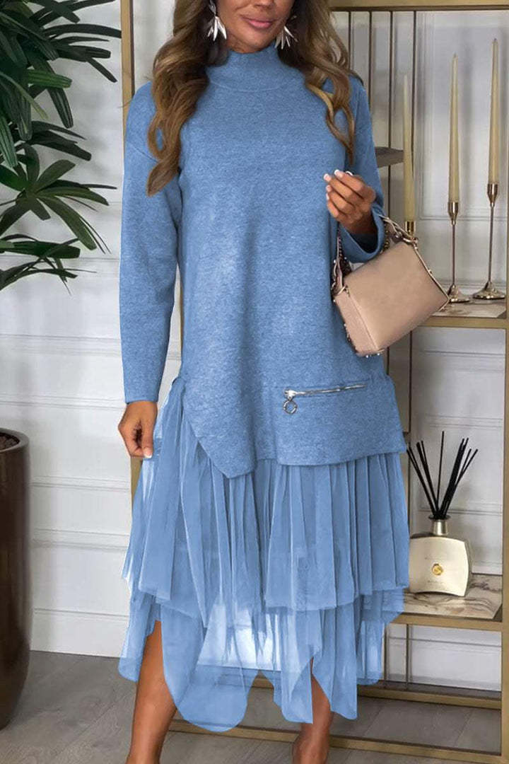 Damen eleganter Pullover mit Tüll-Applikation Sovae
