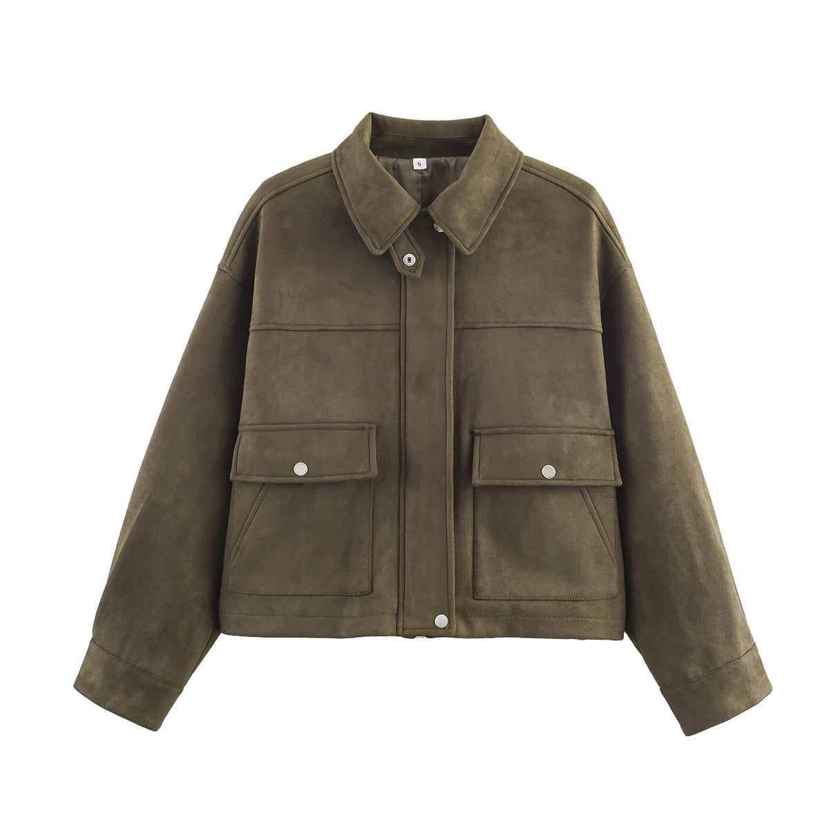 Damen modische Übergangsjacke aus leichtem Wildlederimitat mit großen Taschen Sovae