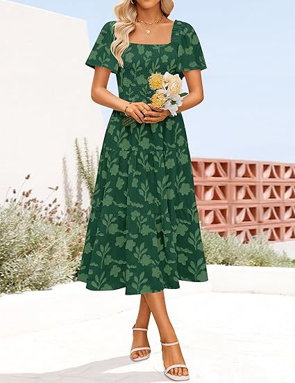 Damen Midi Kleid mit quadratischem Ausschnitt und Volantdetails Sovae