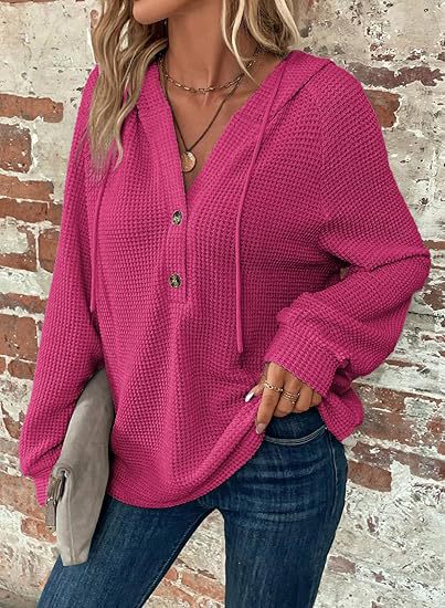 Damen Waffelstruktur Kapuzenpullover Sovae