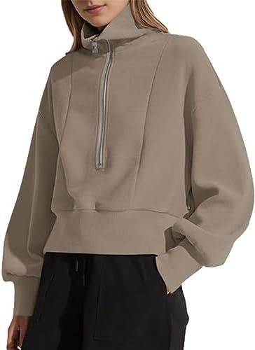 Damen sportlicher Zip-Pullover mit hohem Kragen Sovae