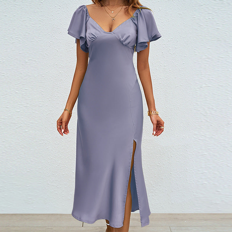Damen Elegantes Midikleid mit voluminösen Ärmeln und V-Ausschnitt Sovae