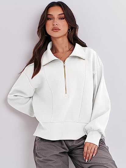 Damen sportlicher Fleece-Pullover mit Reißverschluss und lässigem Schnitt Sovae