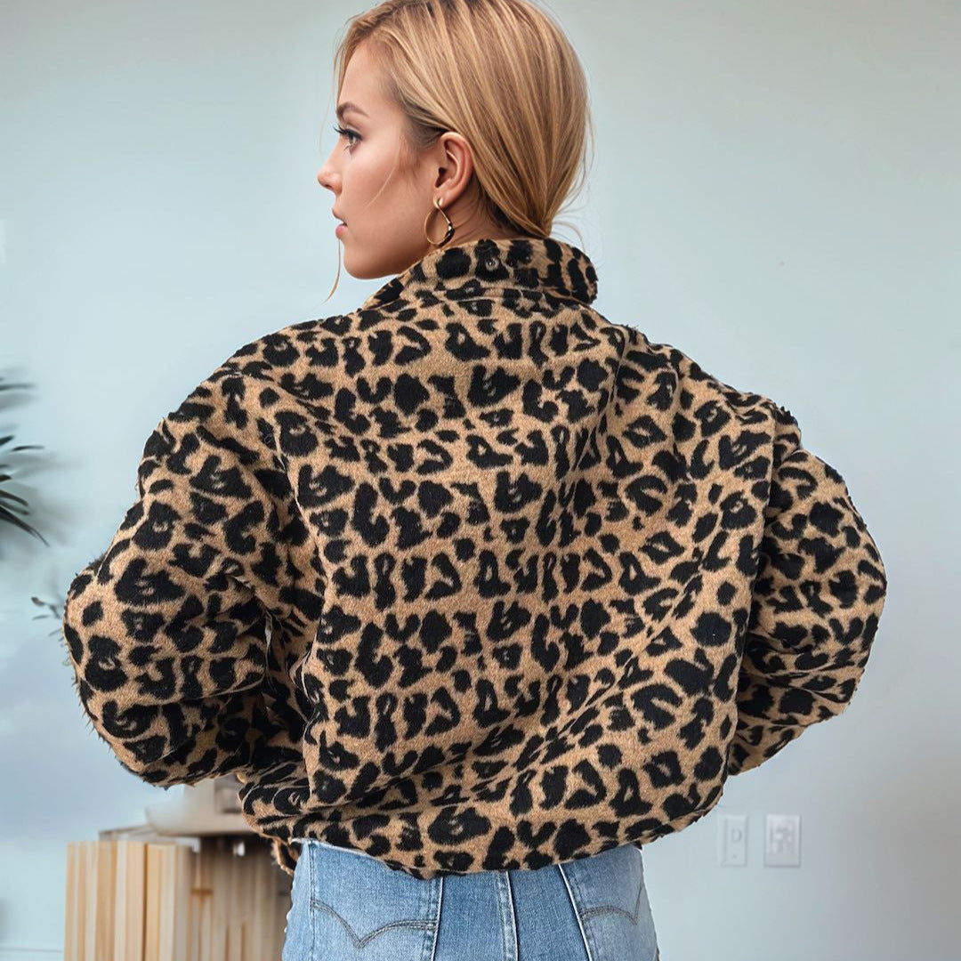 Damen trendige Fleecejacke mit Leopardenmuster Sovae