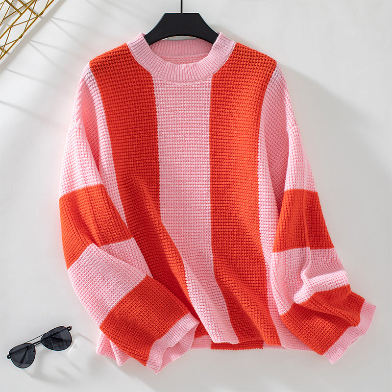 Damen Strickpullover mit innovativem Blockstreifen-Design und lässigem Schnitt Sovae