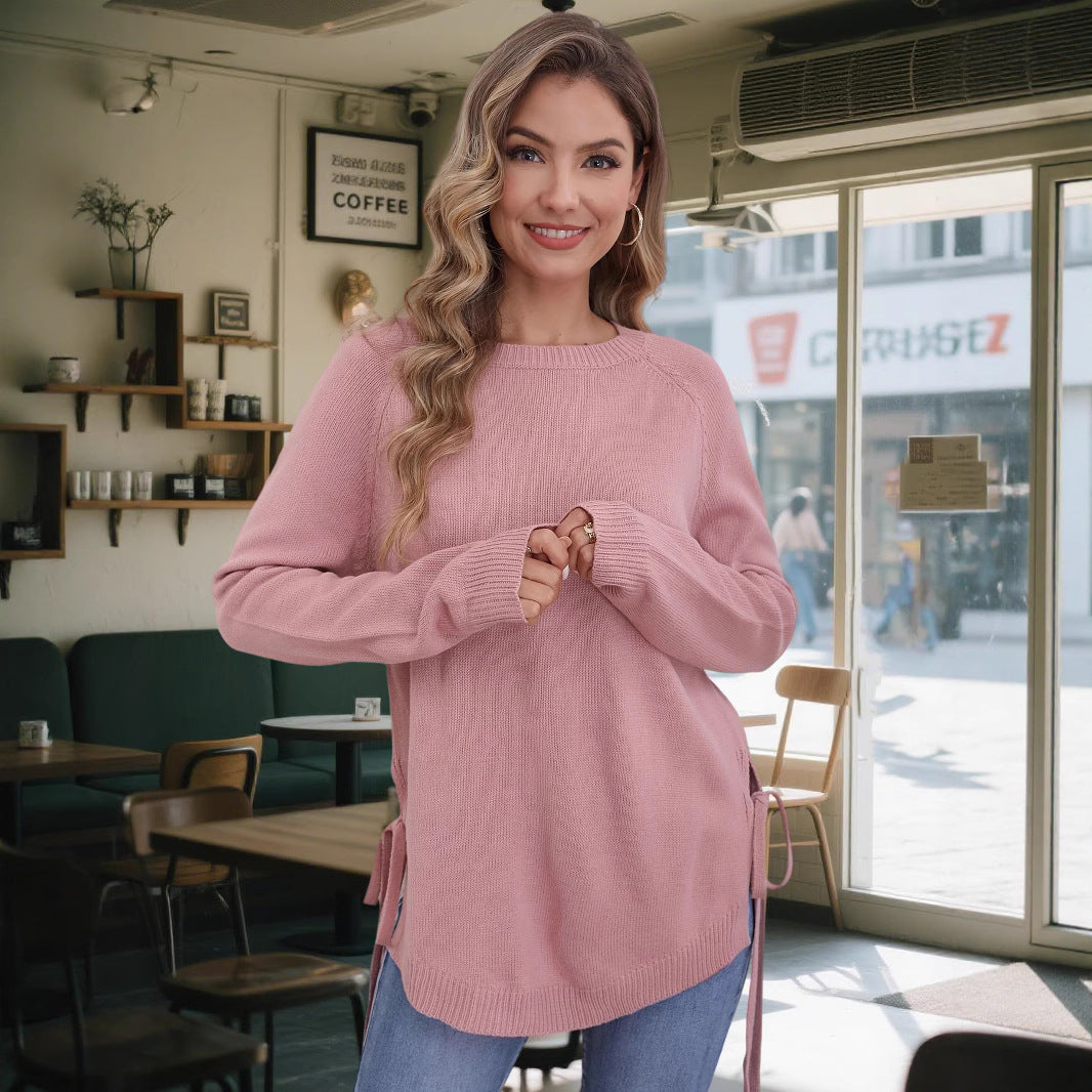 Damen modischer Pullover mit seitlichen Bindebändern Sovae