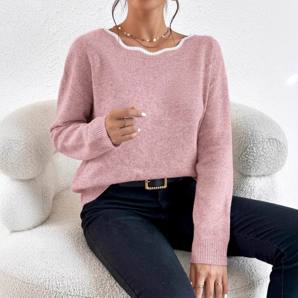 Damen gemütlicher Strickpullover mit dekorativen Schleifen Sovae