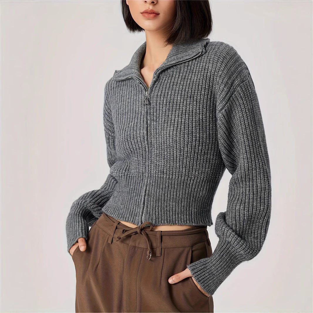 Damen weicher Strickpullover mit Stehkragen Sovae