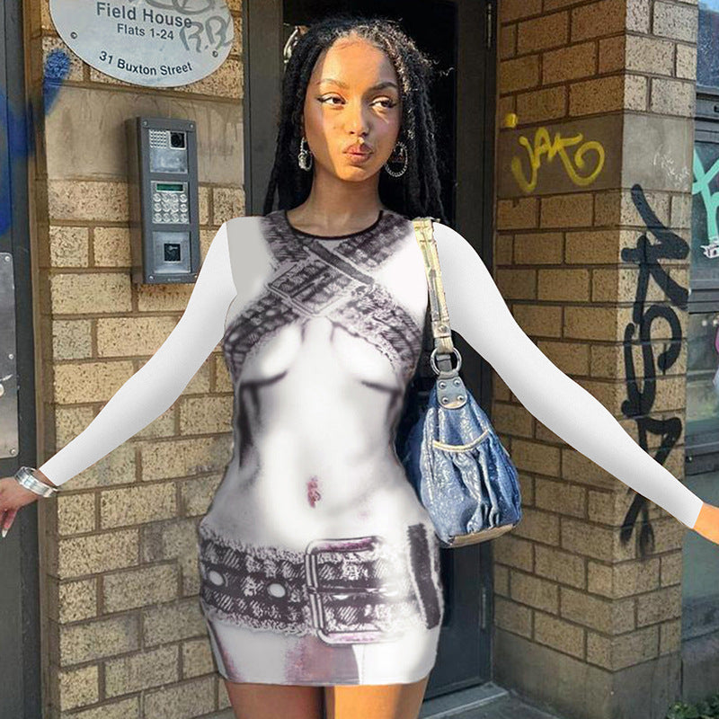 Damen Langarm Kleid mit einzigartigem Grafikdesign Sovae