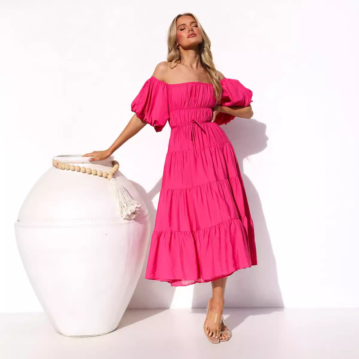 Damen maxi Kleid mit Off-Shoulder Design und floraler Prints Sovae