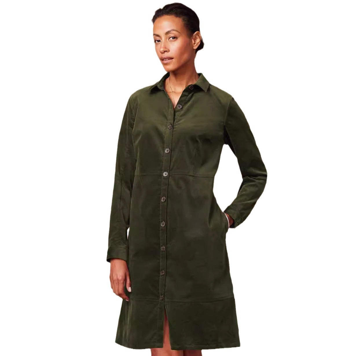 Damen Velourshemdkleid mit praktischen Taschen Sovae