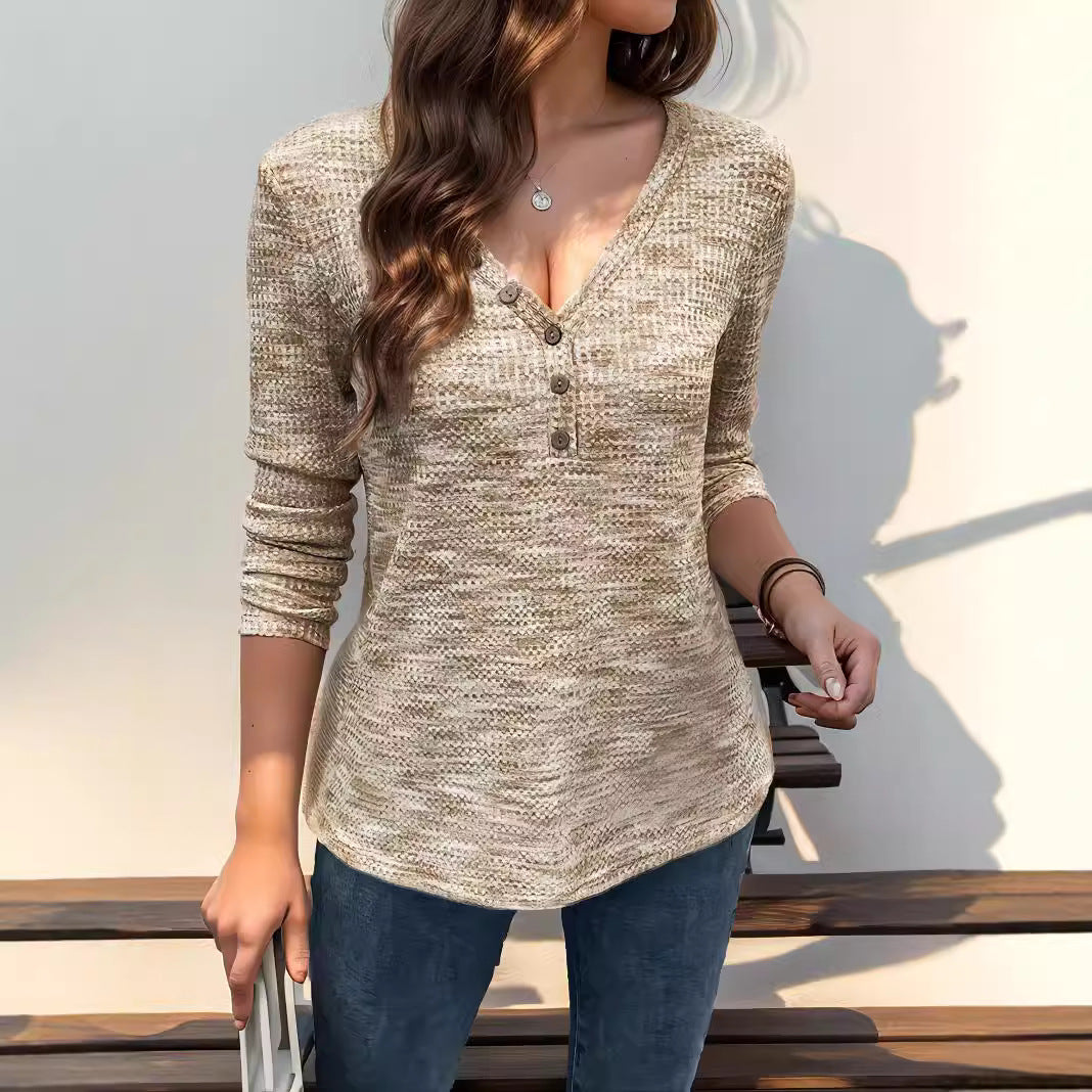 Damen Langarmshirt mit strukturiertem Design und Knopfdetails Sovae