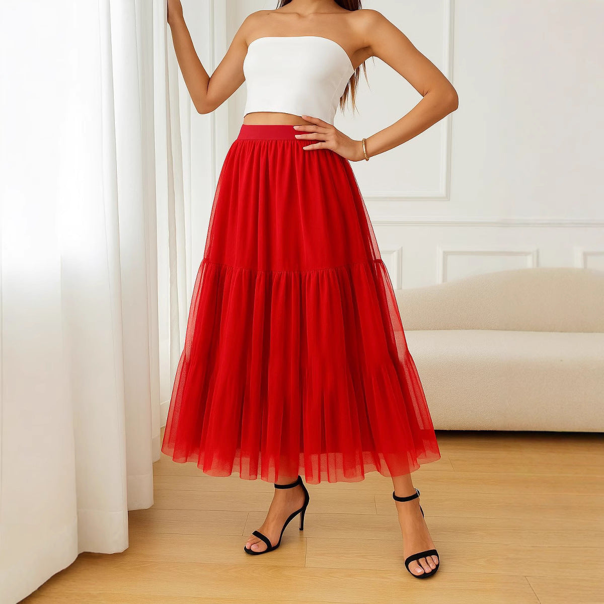 Damen Midikleid aus luftiger Tüll-Qualität Sovae