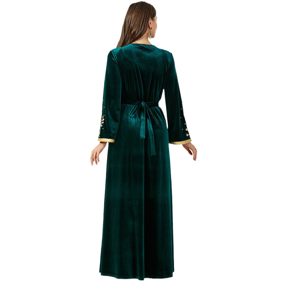 Damen Luxuriöses Samt-Kleid mit kunstvoller Bestickung Sovae