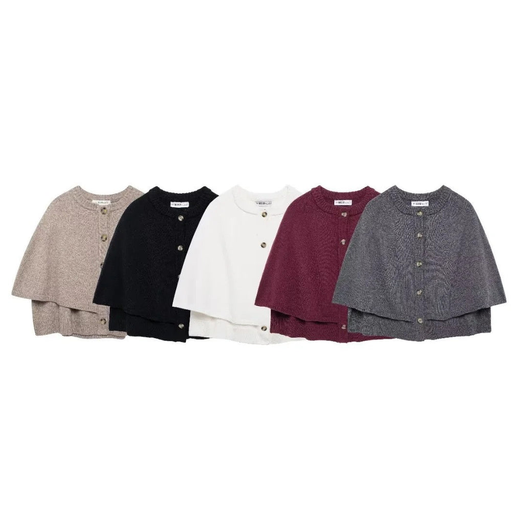 Damen Strickponcho mit Knopfdetail Sovae