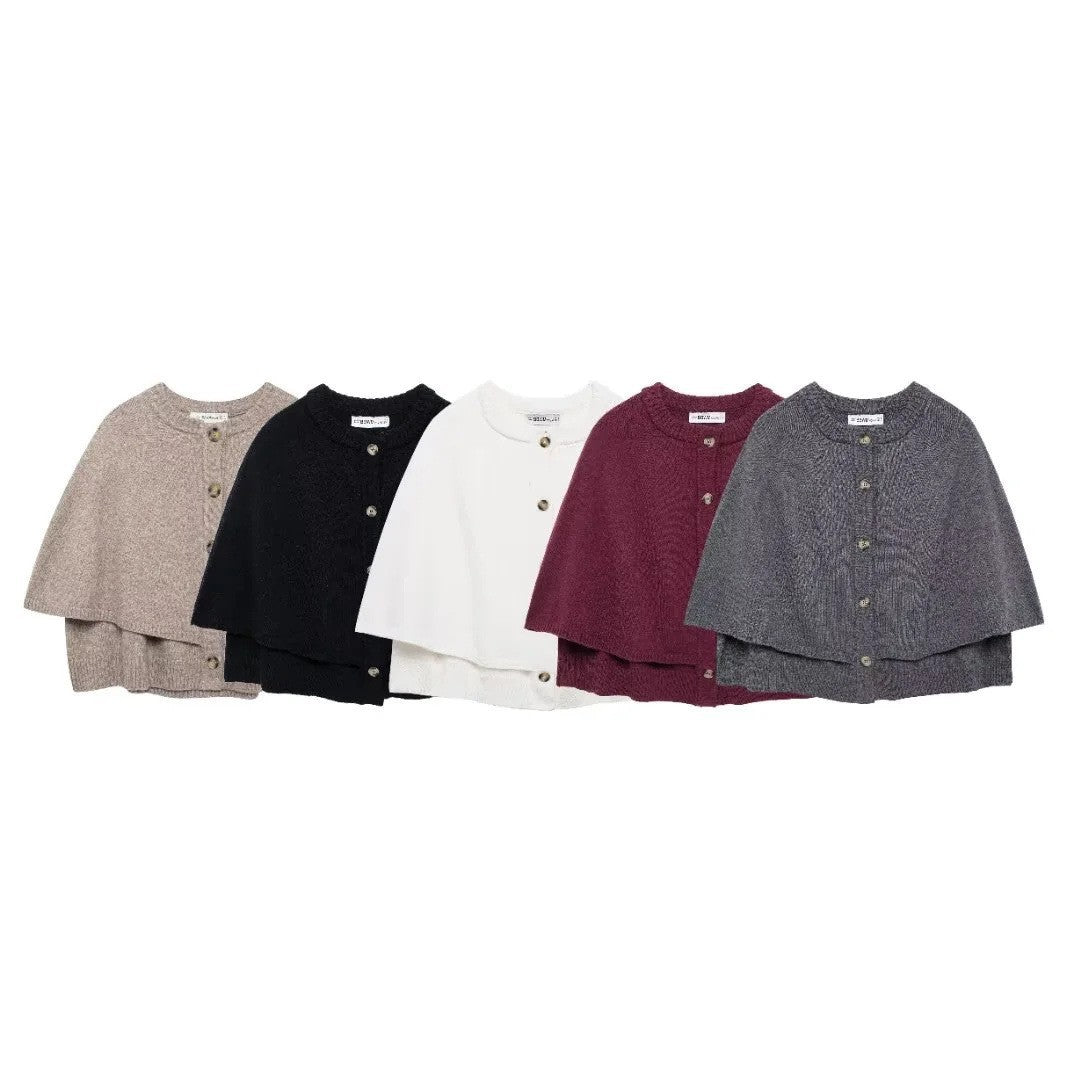 Damen Strickponcho mit Knopfdetail Sovae