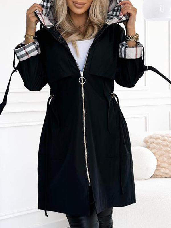 Damen modische Jacke mit verstellbarem Gürtel und hochgeschlossenem Kragen Sovae